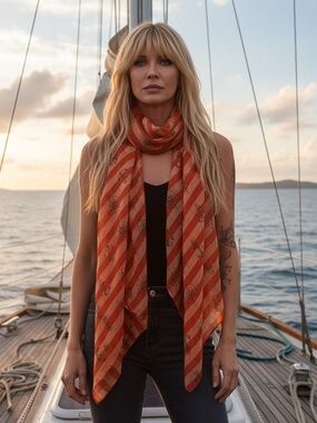 Vintage-Inspired Nautical Striped Sheer Scarf / Shawl